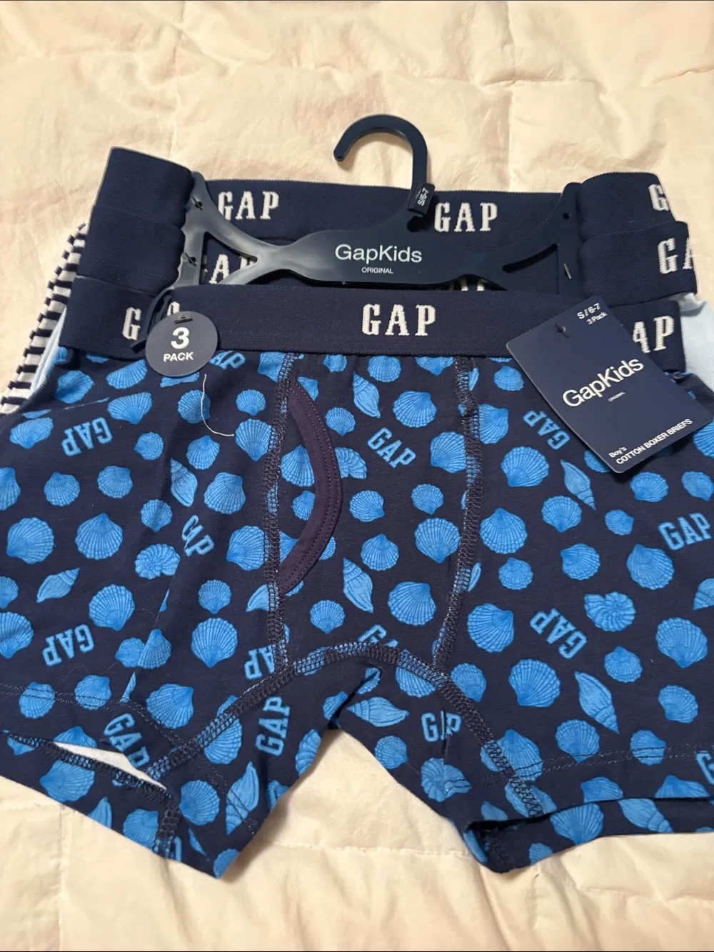 GAP Kids Navy and Light Blue Shell Print Boxer Briefs 3-Pack